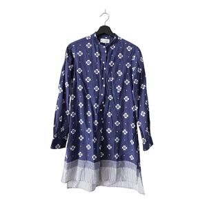 Nili Lotan Cotton Printed Navy Button Front Dress Kaftan Women's Size Medium
